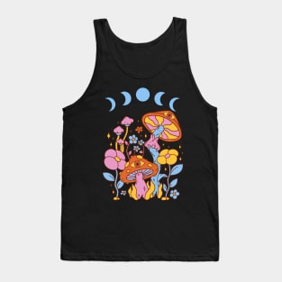 Cottagecore Mushroom Blue Retro Moon Phases Tank Top